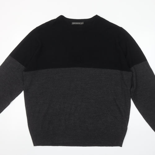 French Connection Men’s Black Grey 2XL Wool Blend Crew Neck Jumper