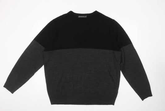 French Connection Men’s Black Grey 2XL Wool Blend Crew Neck Jumper