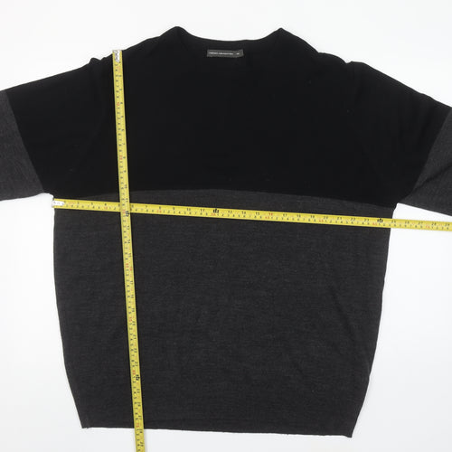 French Connection Men’s Black Grey 2XL Wool Blend Crew Neck Jumper