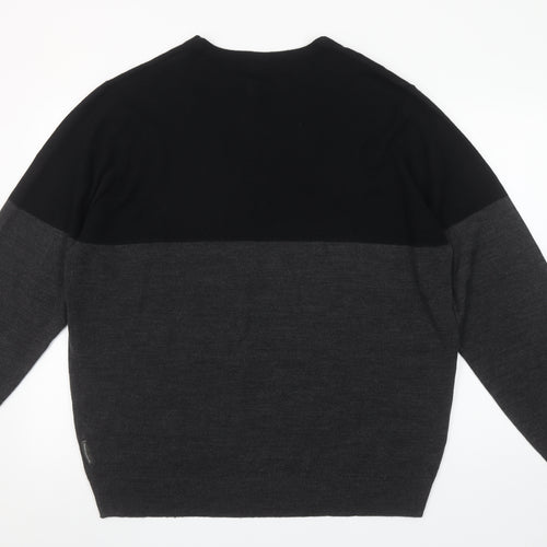 French Connection Men’s Black Grey 2XL Wool Blend Crew Neck Jumper