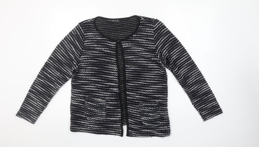 Atmosphere Womens Black Striped Open Knit Cardigan Size M