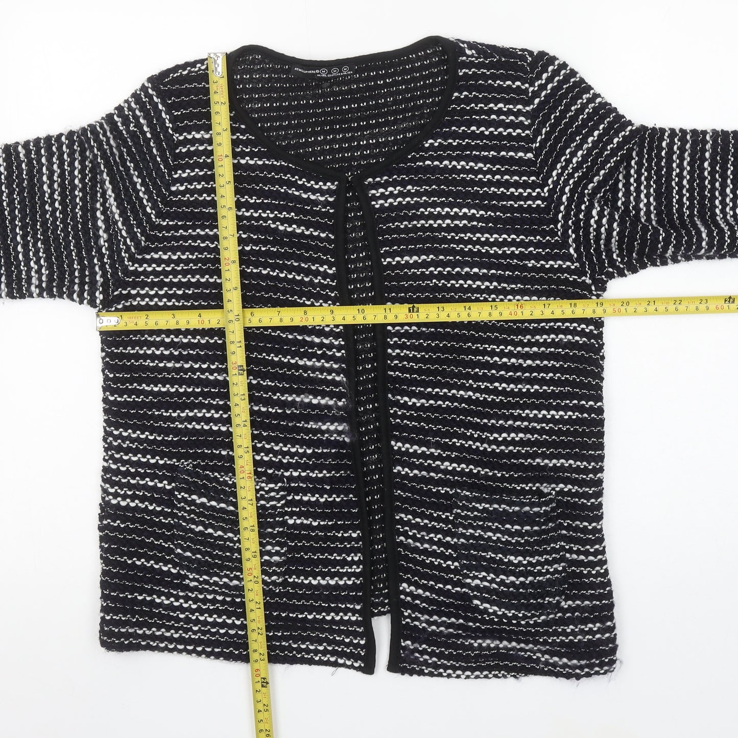 Atmosphere Womens Black Striped Open Knit Cardigan Size M
