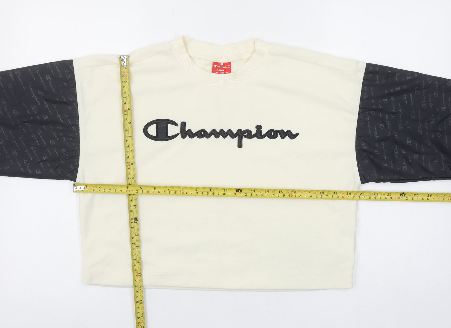 Champion Women’s Beige Black Logo Pullover Sweatshirt Size S Polyester