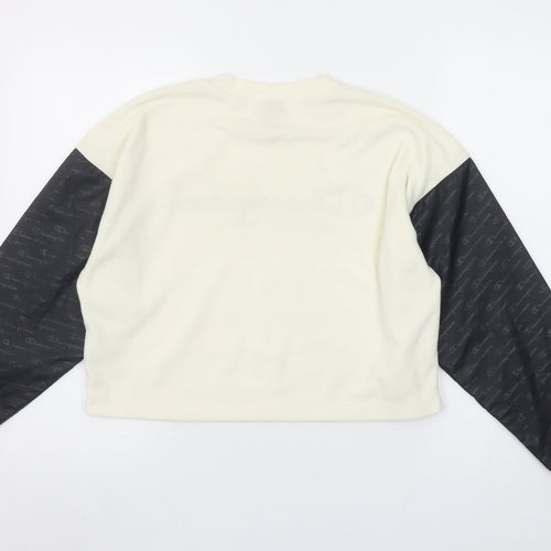 Champion Women’s Beige Black Logo Pullover Sweatshirt Size S Polyester
