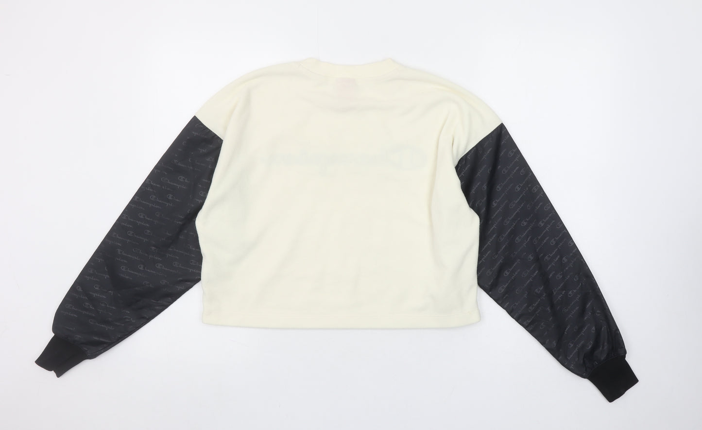 Champion Women’s Beige Black Logo Pullover Sweatshirt Size S Polyester