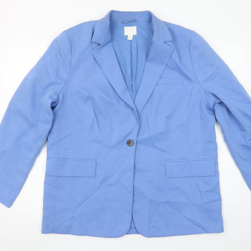 H&M Women Blue Regular Fit Notch Lapel Single-Breasted Blazer Size 16