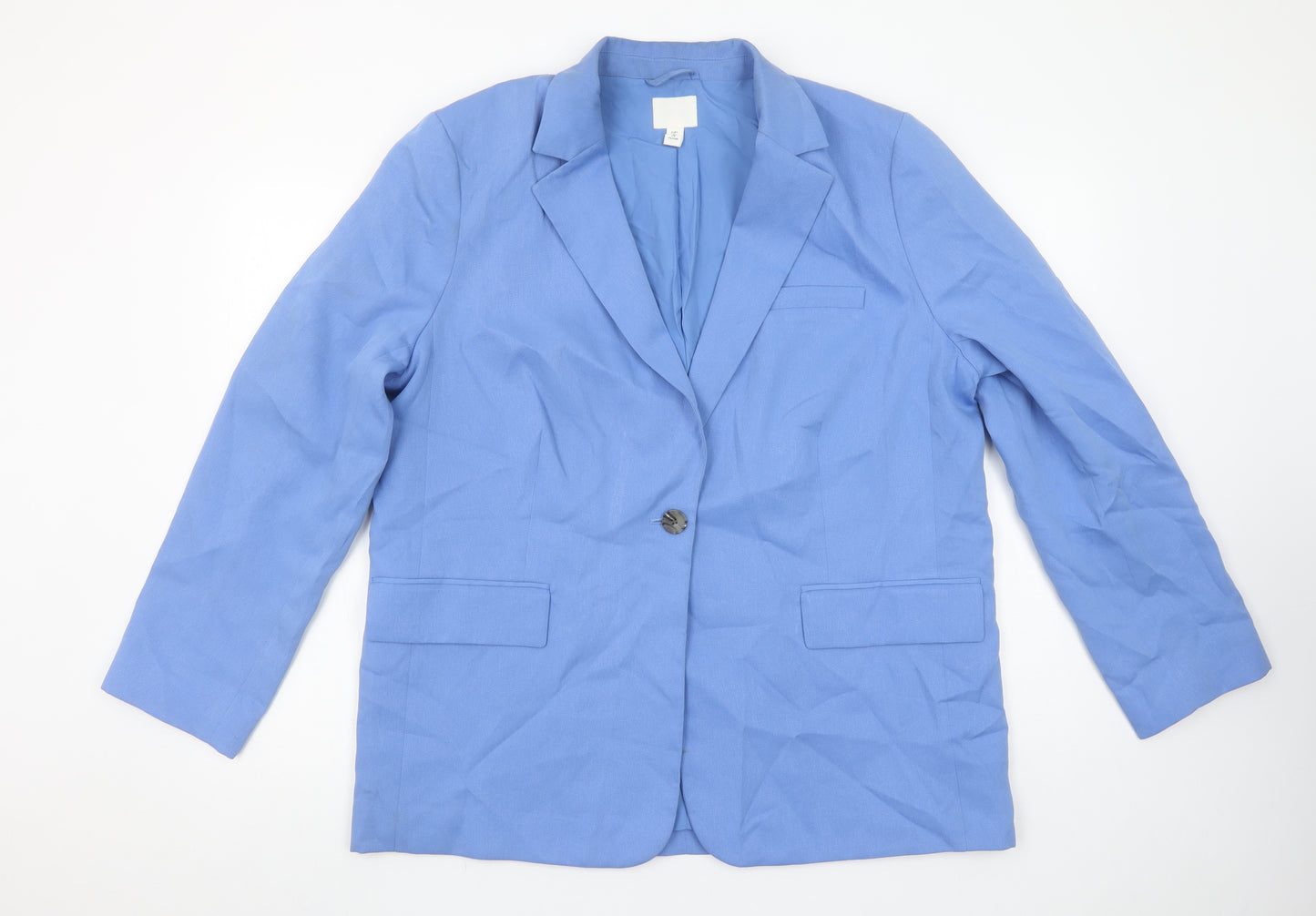 H&M Women Blue Regular Fit Notch Lapel Single-Breasted Blazer Size 16