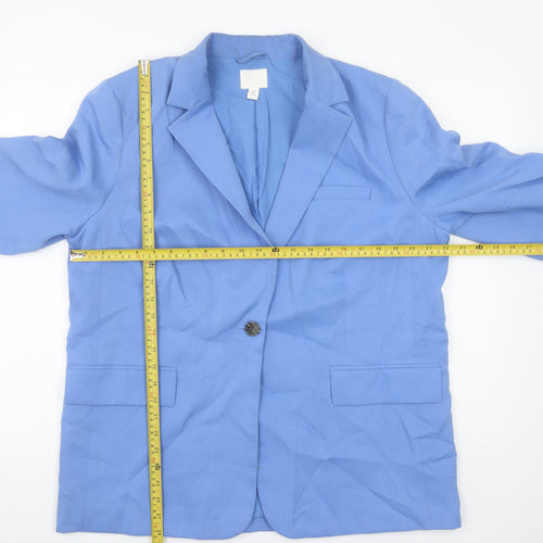 H&M Women Blue Regular Fit Notch Lapel Single-Breasted Blazer Size 16