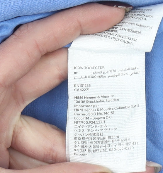 H&M Women Blue Regular Fit Notch Lapel Single-Breasted Blazer Size 16