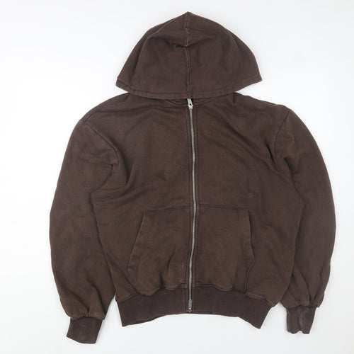 Zara Men's Brown Hooded Full Zip Fleece Lined Basic Jacket Size S