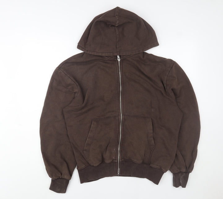 Zara Men's Brown Hooded Full Zip Fleece Lined Basic Jacket Size S
