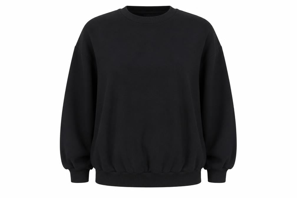 Front view of Boohoo women’s black, size UK 16, crew neck pullover sweatshirt
