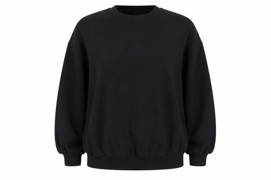 Front view of Boohoo women’s black, size UK 16, crew neck pullover sweatshirt