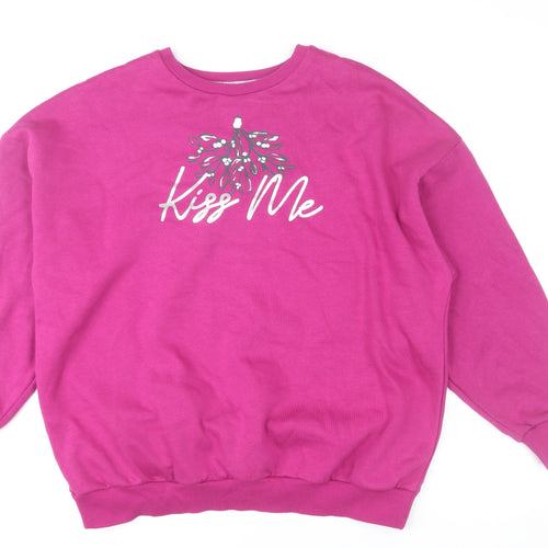 George Women’s Pink Kiss Me Pullover Sweatshirt M 12-14 Cotton Blend