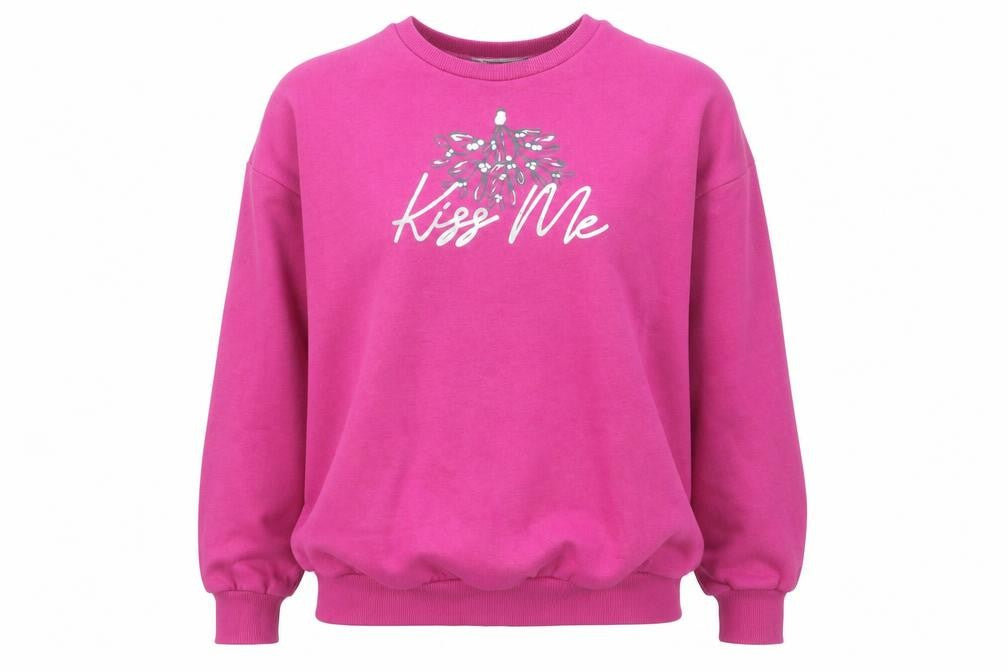 George Women’s Pink Kiss Me Pullover Sweatshirt M 12-14 Cotton Blend
