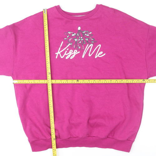 George Women’s Pink Kiss Me Pullover Sweatshirt M 12-14 Cotton Blend