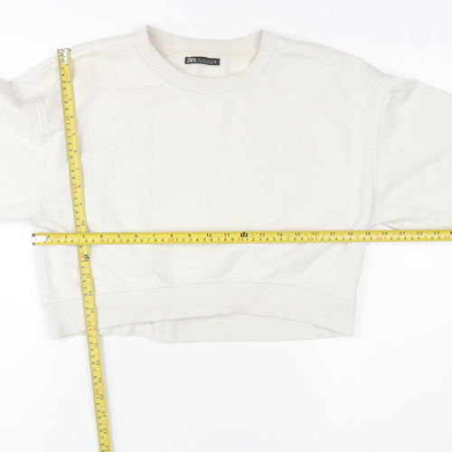 Zara Women Beige Crew Neck Pullover Sweatshirt Small Cotton Blend