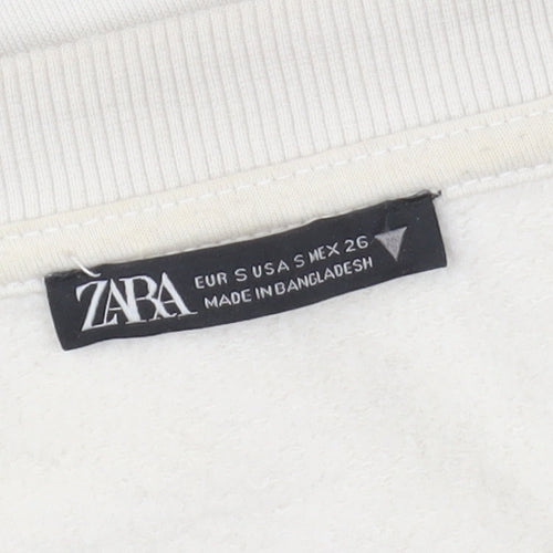 Zara Women Beige Crew Neck Pullover Sweatshirt Small Cotton Blend
