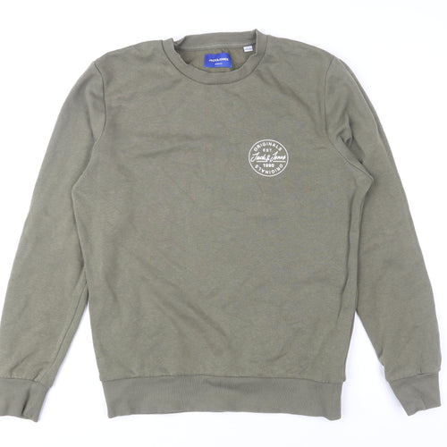 Jack & Jones Men's Green Regular Fit Graphic Cotton Sweatshirt Size S