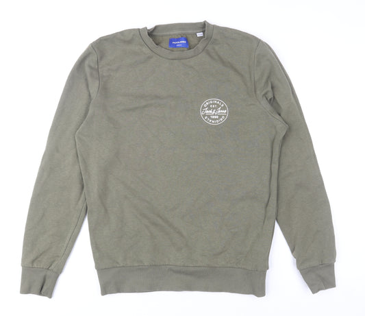 Jack & Jones Men's Green Regular Fit Graphic Cotton Sweatshirt Size S
