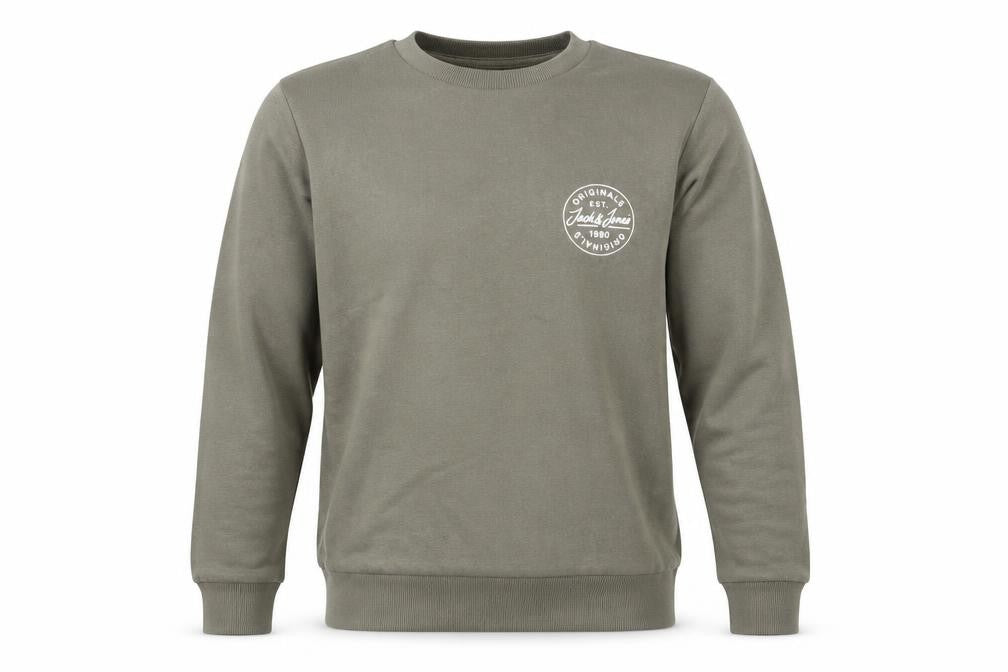 Front view of Jack & Jones Men's Green Regular Fit Graphic Cotton Sweatshirt, size S