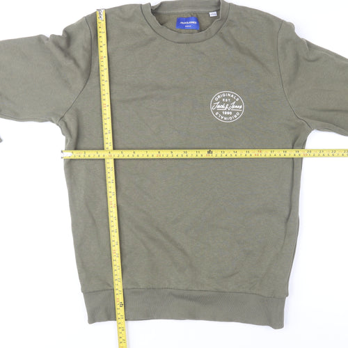 Jack & Jones Men's Green Regular Fit Graphic Cotton Sweatshirt Size S
