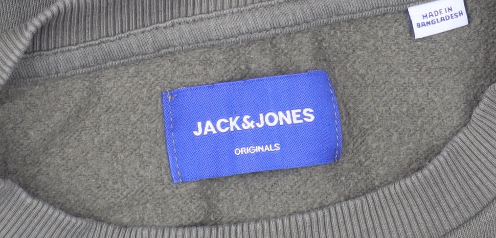 Jack & Jones Men's Green Regular Fit Graphic Cotton Sweatshirt Size S