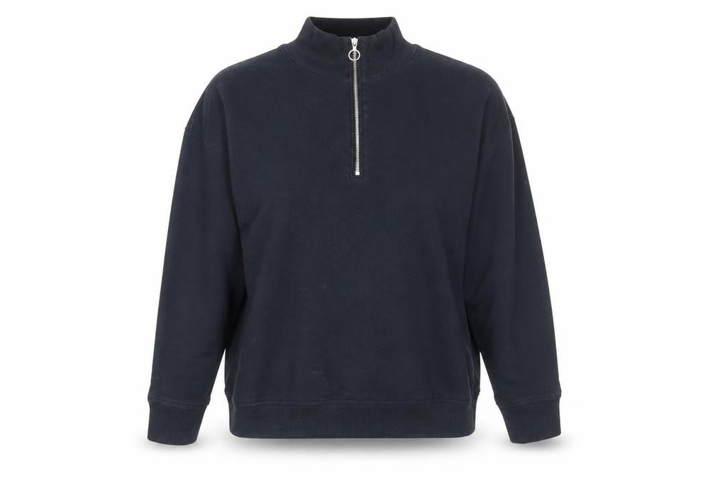 Front view of Marks & Spencer Women Black 1/2 Zip Pullover Sweatshirt, size 10