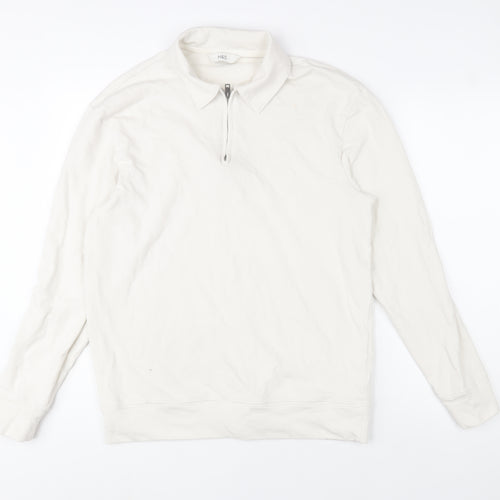 Marks and Spencer Men's Ivory Collared 1/2 Zip Sweatshirt M