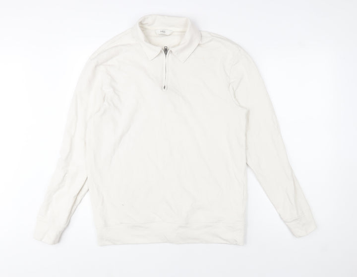 Marks and Spencer Men's Ivory Collared 1/2 Zip Sweatshirt M