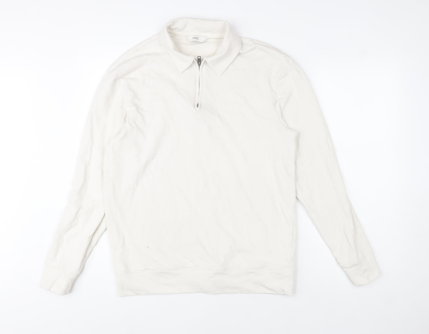 Marks and Spencer Men's Ivory Collared 1/2 Zip Sweatshirt M