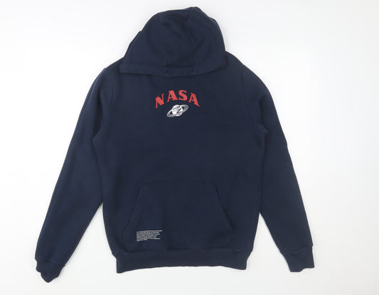 NASA Men's Blue Pullover Hoodie XS Graphic Print Cotton Blend
