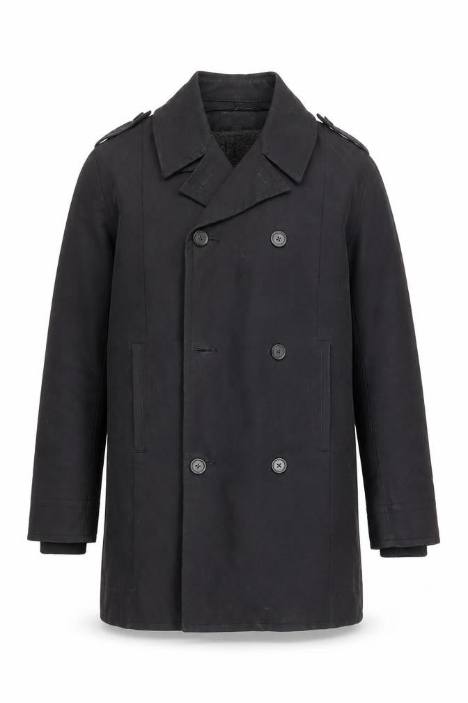 Front view of Original Penguin Men’s Black L Pea Coat Cotton Blend Winter Jacket