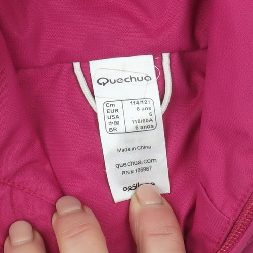 Quechua Girls Pink Hooded Waterproof Rain Coat Jacket 6 Years
