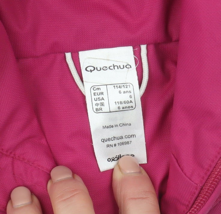 Quechua Girls Pink Hooded Waterproof Rain Coat Jacket 6 Years