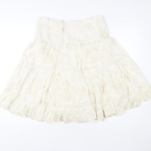 Zara Basic Women’s Ivory Embroidered Cotton Peasant Skirt Size 12