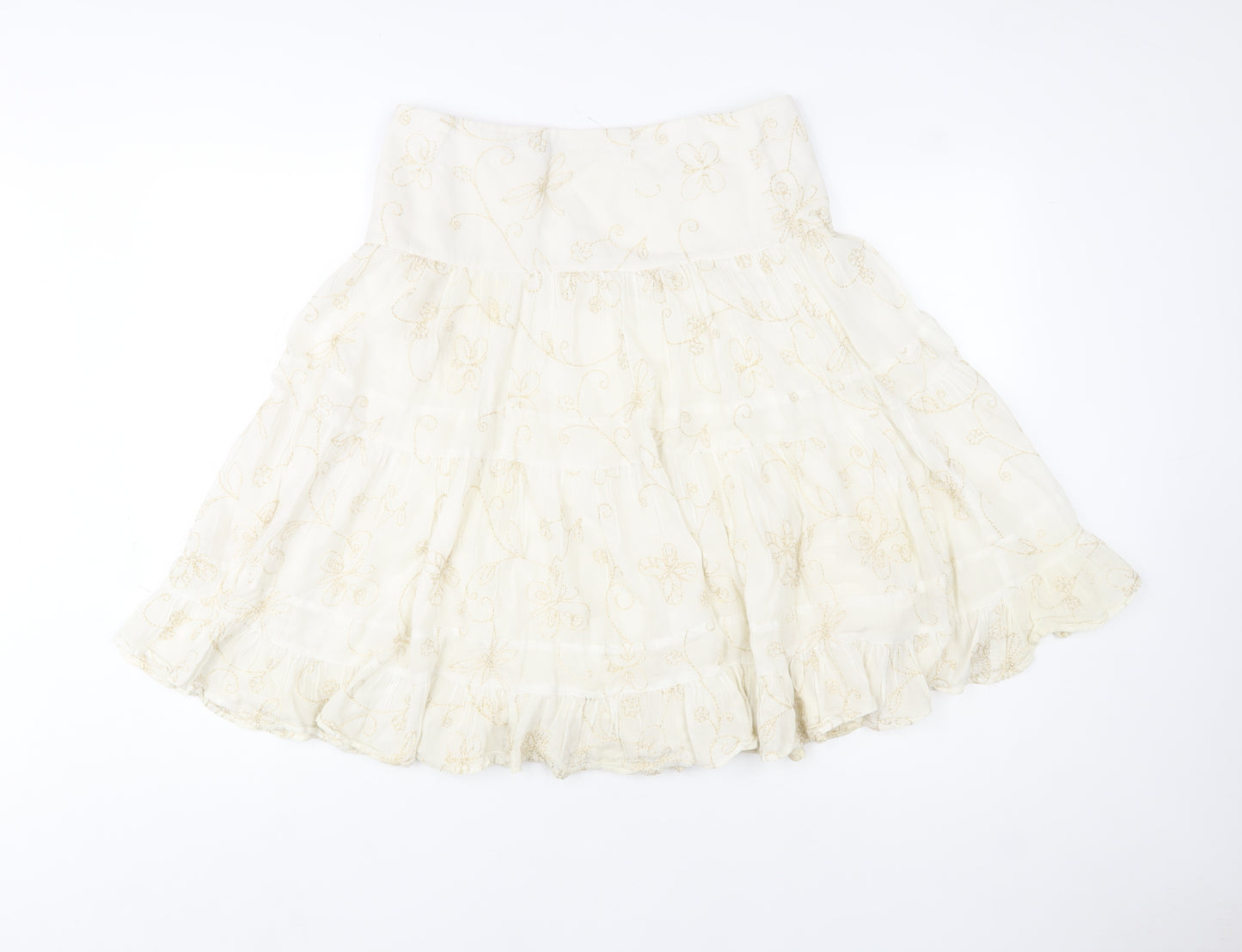 Zara Basic Women’s Ivory Embroidered Cotton Peasant Skirt Size 12