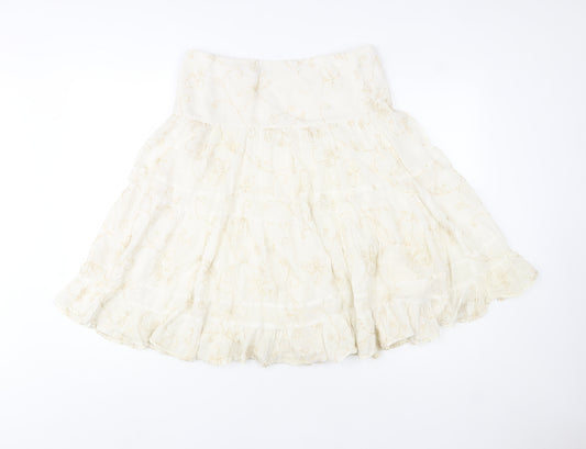 Zara Basic Women’s Ivory Embroidered Cotton Peasant Skirt Size 12