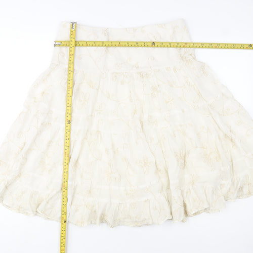 Zara Basic Women’s Ivory Embroidered Cotton Peasant Skirt Size 12