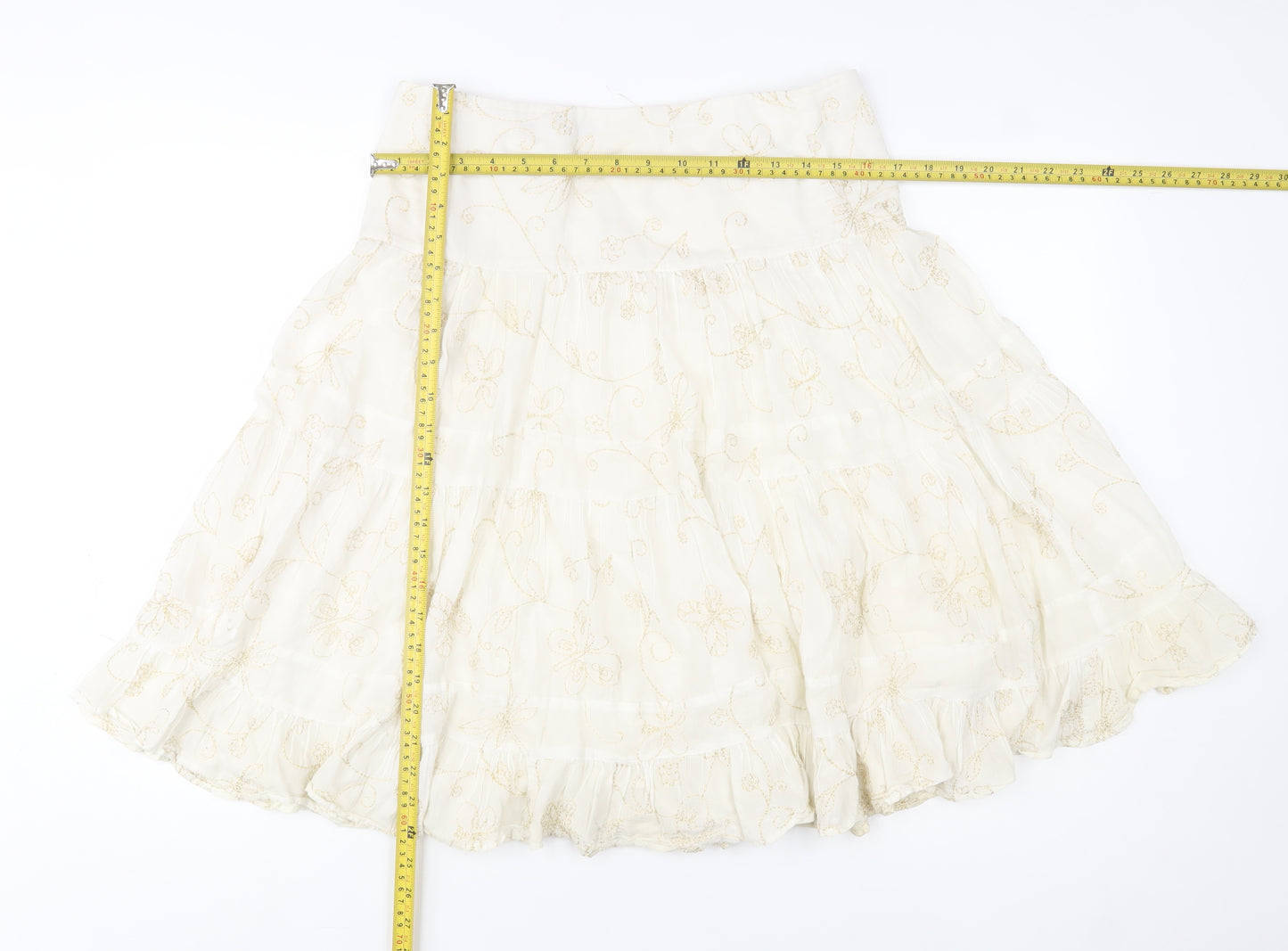 Zara Basic Women’s Ivory Embroidered Cotton Peasant Skirt Size 12