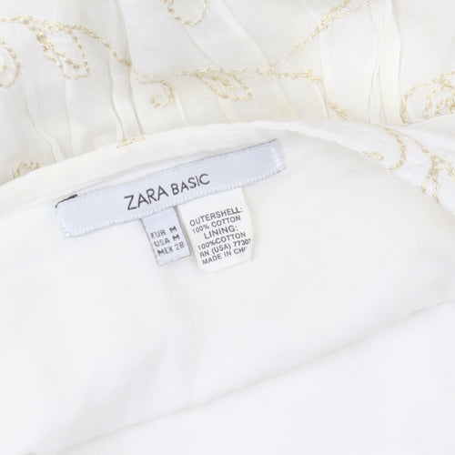 Zara Basic Women’s Ivory Embroidered Cotton Peasant Skirt Size 12