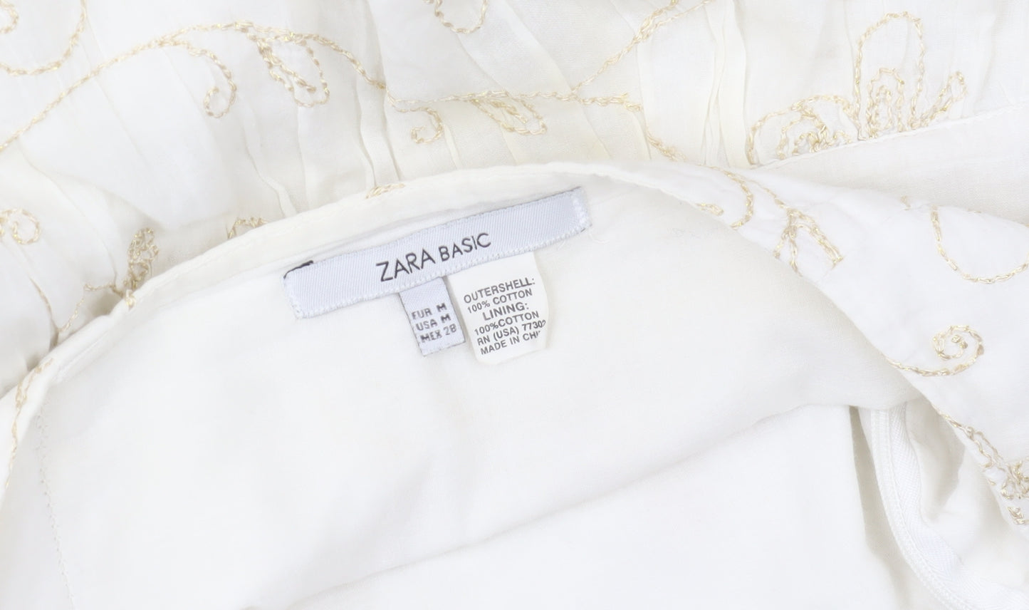 Zara Basic Women’s Ivory Embroidered Cotton Peasant Skirt Size 12