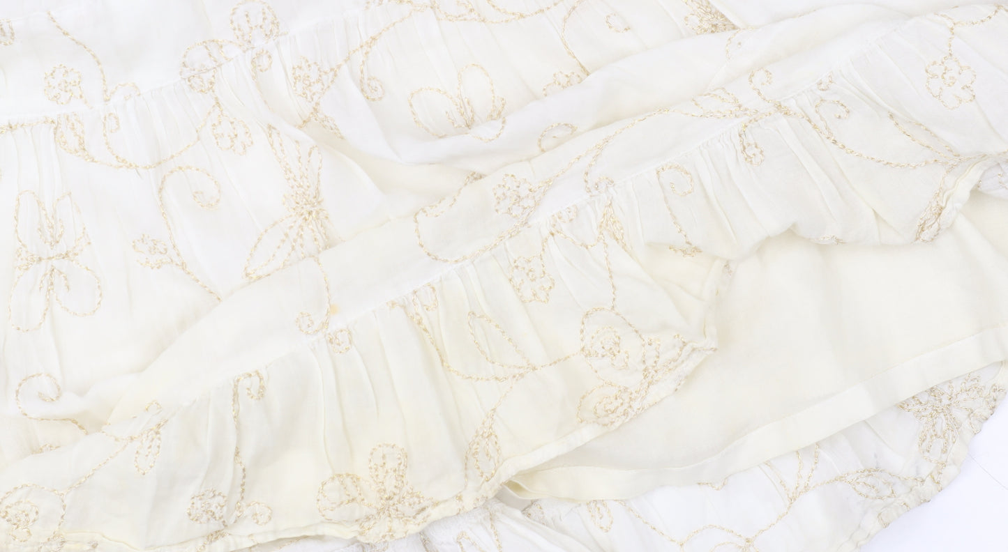 Zara Basic Women’s Ivory Embroidered Cotton Peasant Skirt Size 12