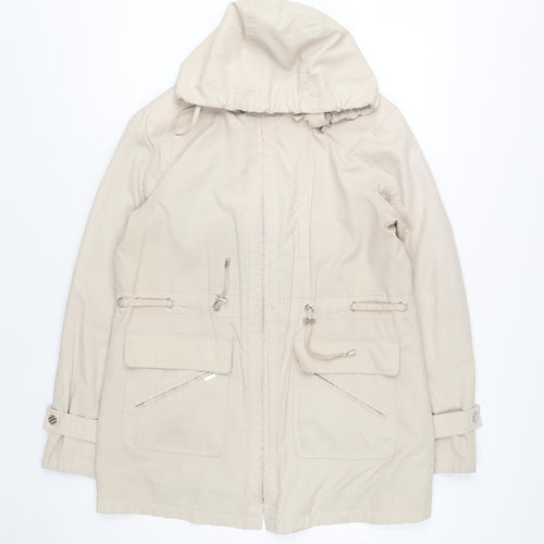 David Barry Womens Beige Hooded Parka Jacket Size 14