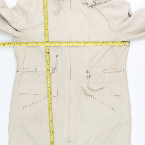 David Barry Womens Beige Hooded Parka Jacket Size 14