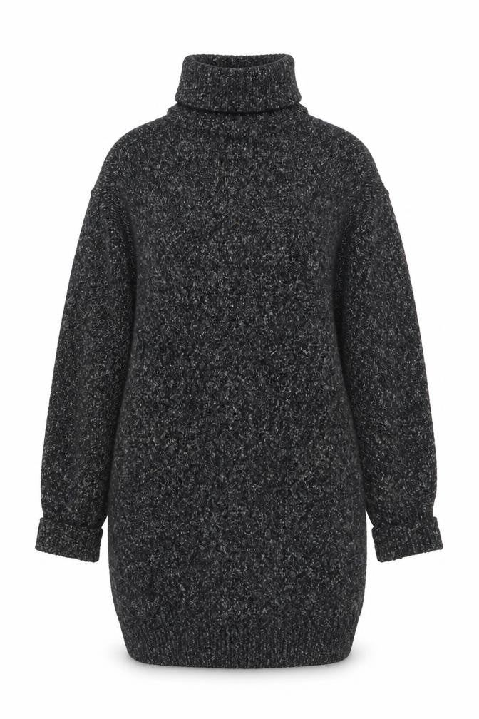 Front view of H&M women’s grey roll neck chunky knit jumper, size S