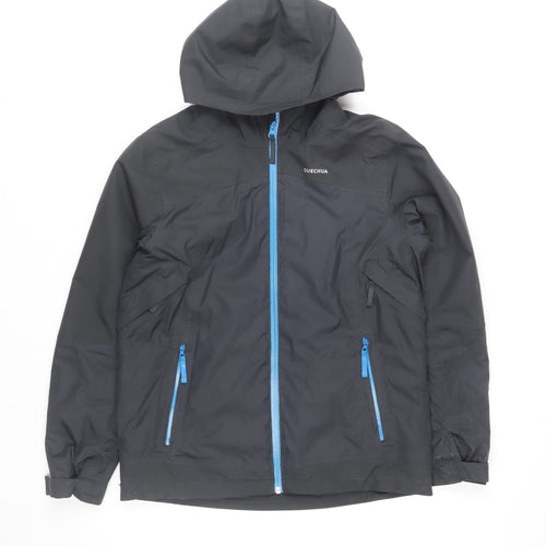 Quechua Boys Black Waterproof Hooded Parka Jacket 12-13 Years