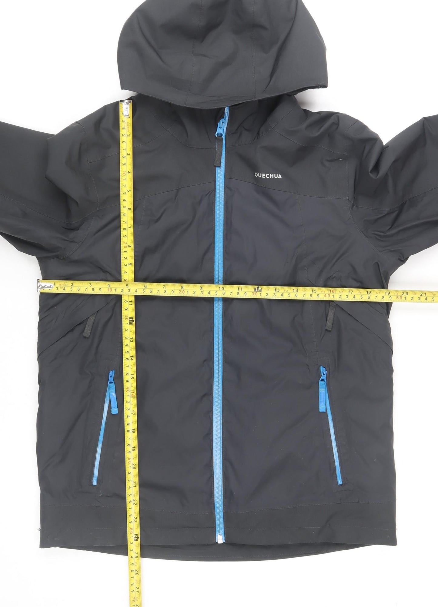 Quechua Boys Black Waterproof Hooded Parka Jacket 12-13 Years