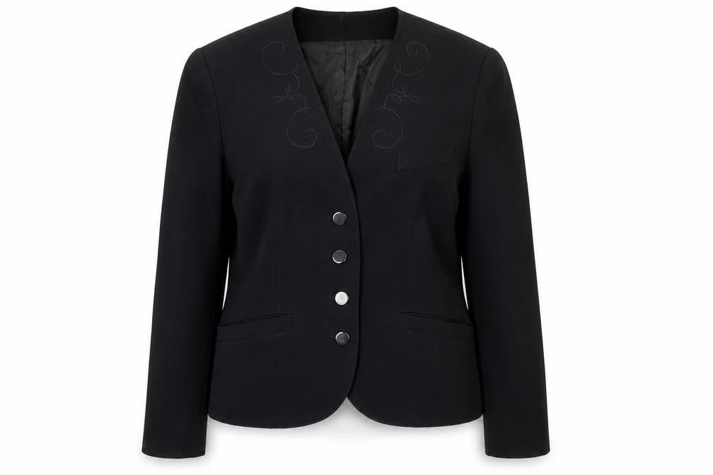 Front view of Betty Barclay women’s black, size UK 12, tailored blazer jacket