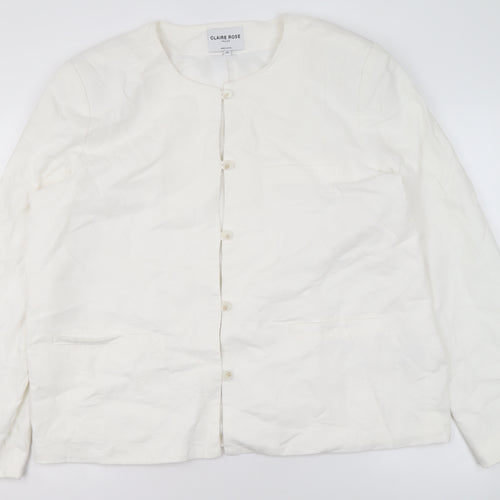 Claire Rose Women White Linen Blend Regular Fit Blazer Size 16